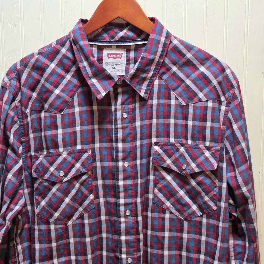 Levi's Shirt‎ Mens XL Multicolor Plaid Long Sleeve Western Snap Front Casual